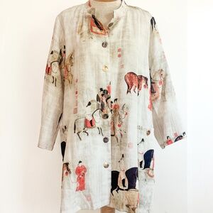SOFT SURROUNDINGS Asian Horse Button Front Tunic w/ Pockets XL NWOT Song Dynasty